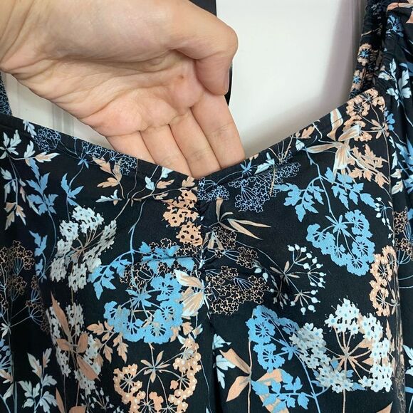 Boho Cottagecore Black Floral Puff Sleeve Mini Dress, Feminine Muti tear size 3X - Picture 6 of 8